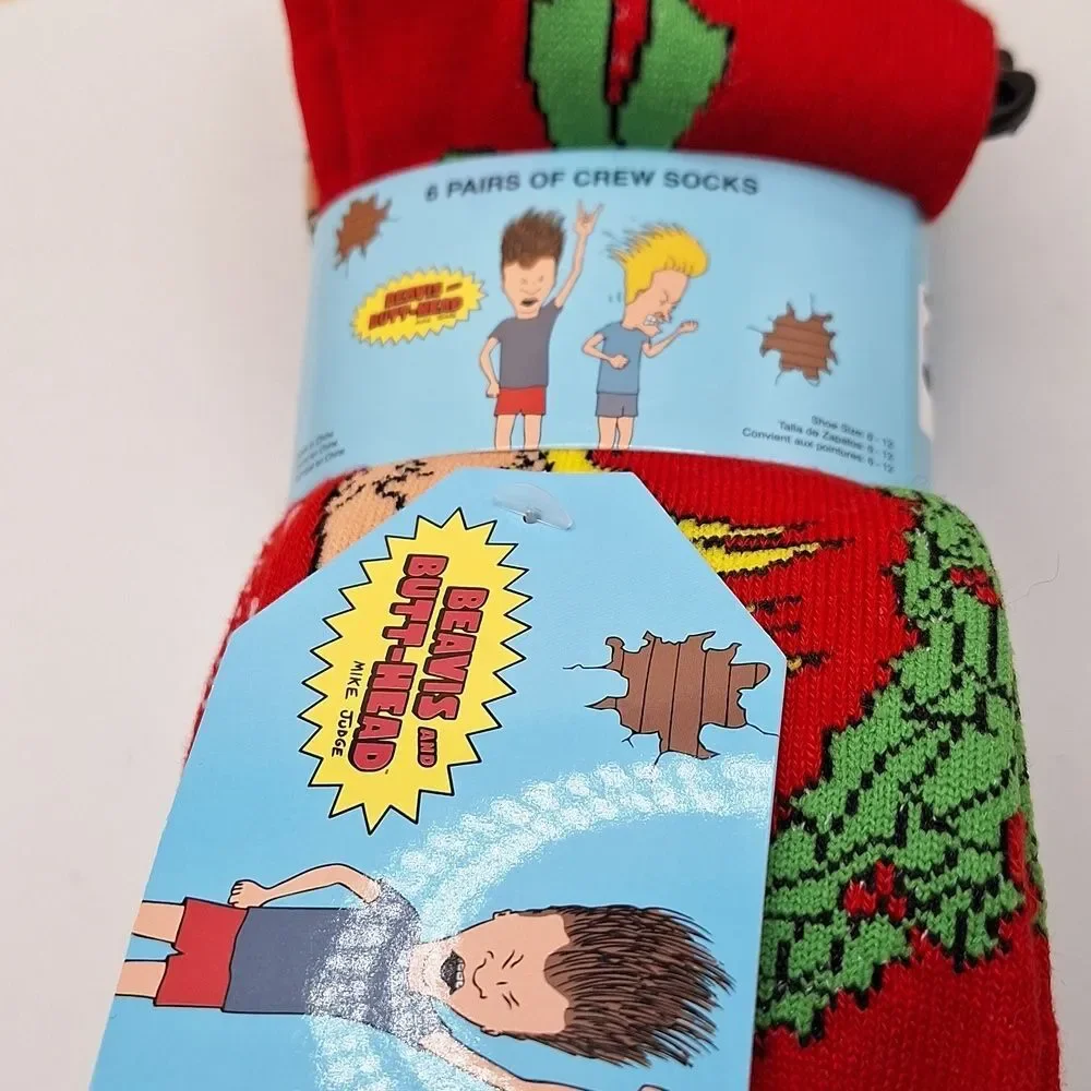 Beavis and butthead MTV Christmas socks 6 PAIR HOLIDAY